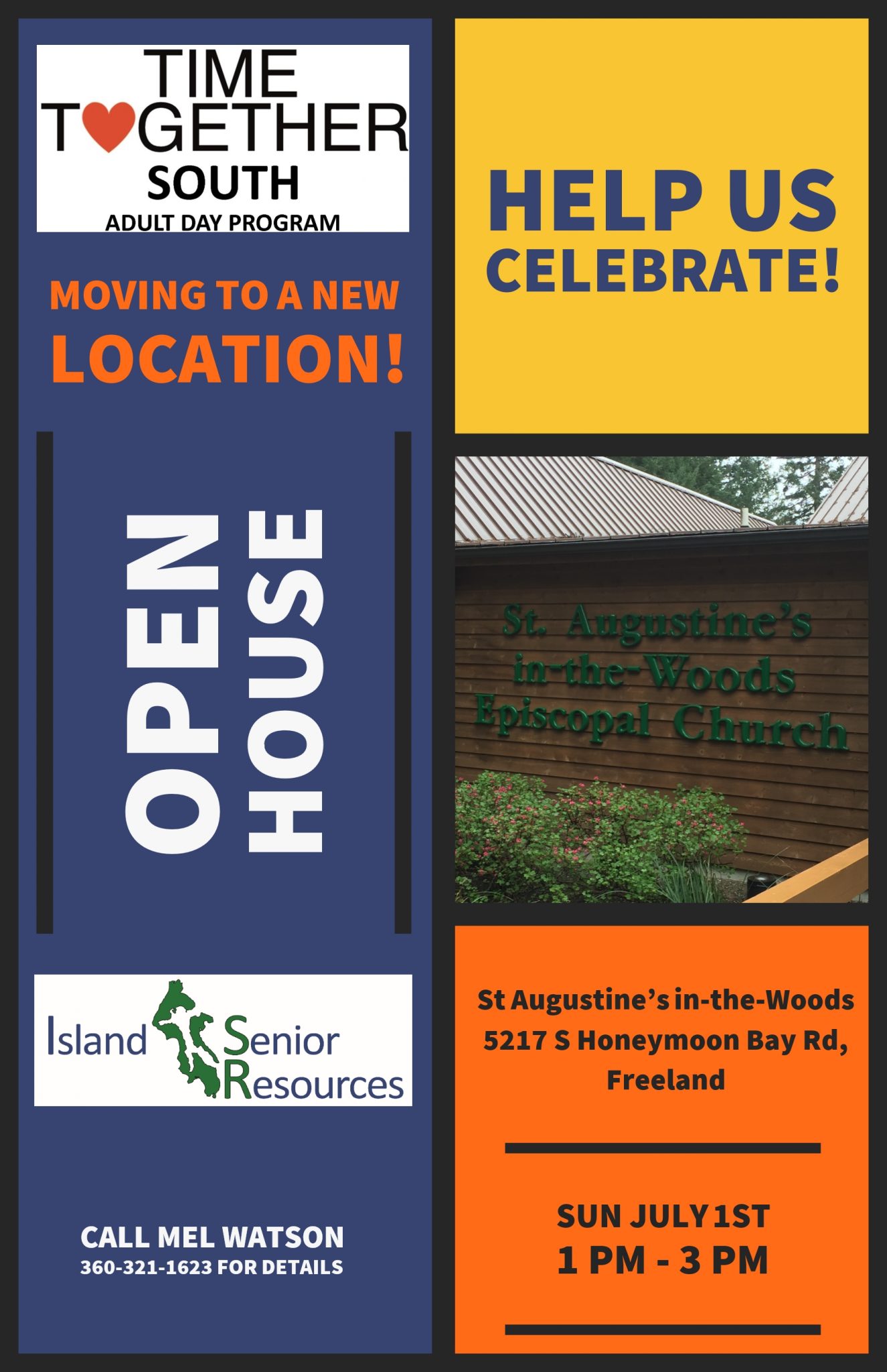 Time Together Open House – Sunday, July 1 – 1-3 pm – New Location!